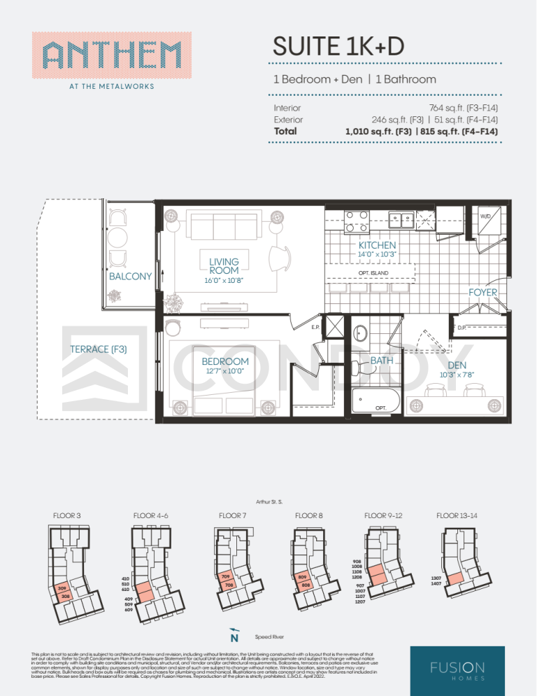 Anthem at The Metalworks Condos Floor Plan 1K+D