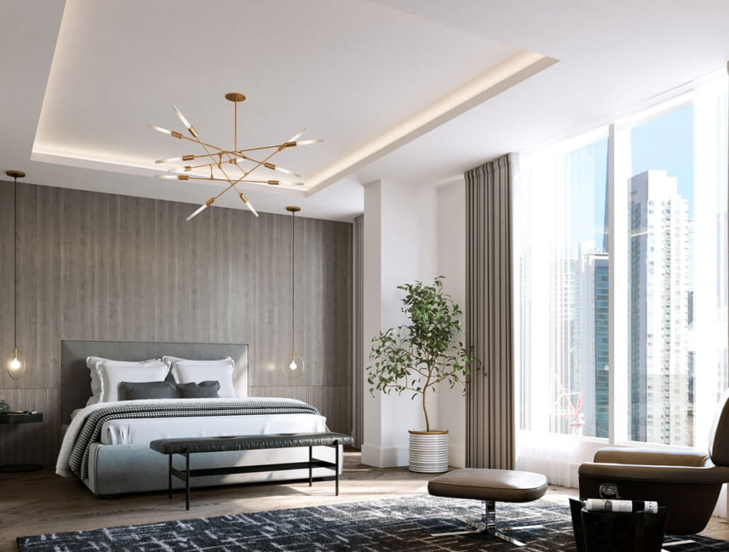 The Well Condos - Penthouse Master Bedroom with Ottoman Bench