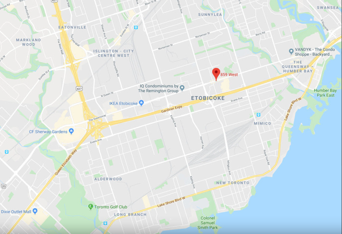 859 West Queensway Condos Map Location
