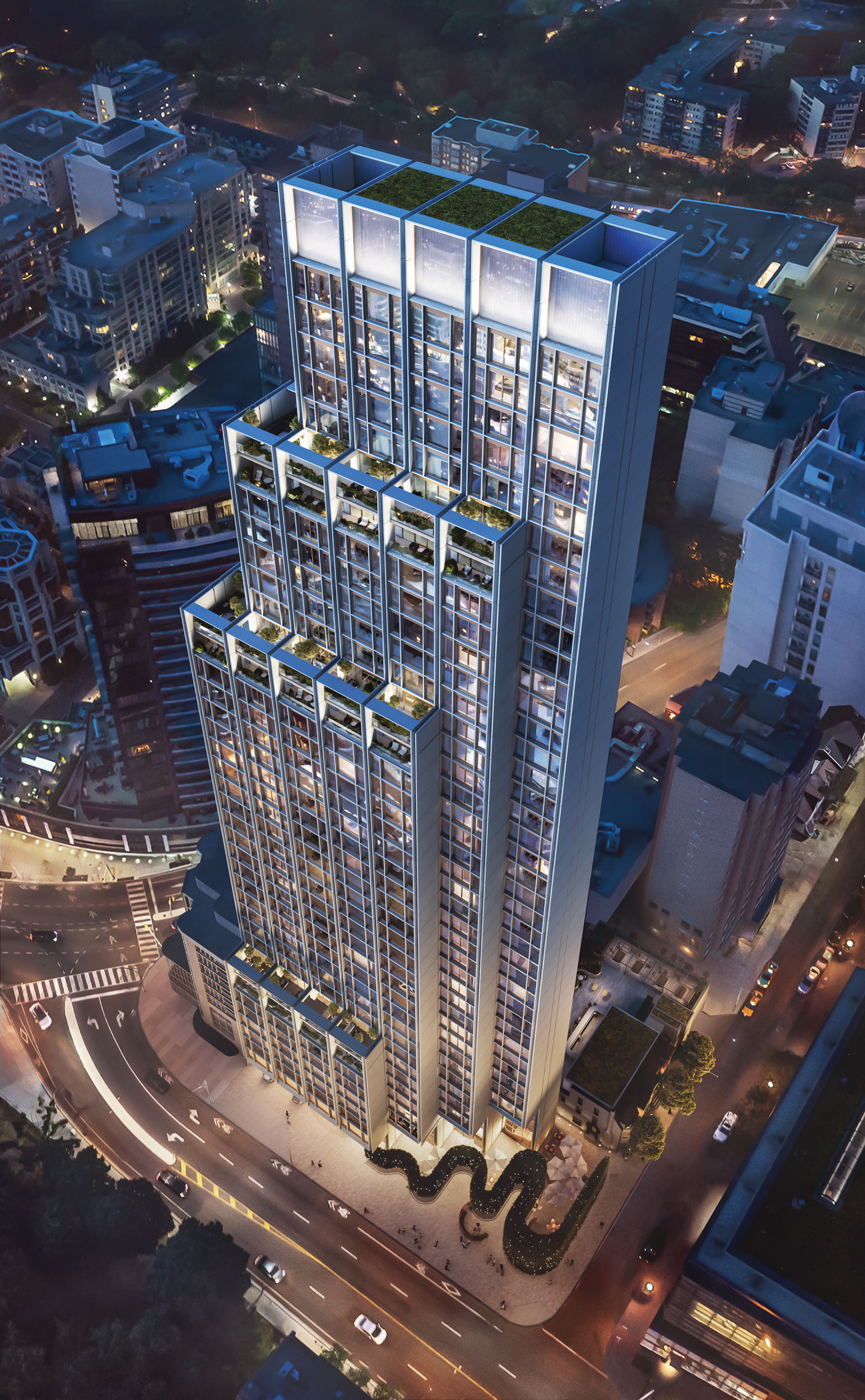 50 Scollard Condos Aerial Night