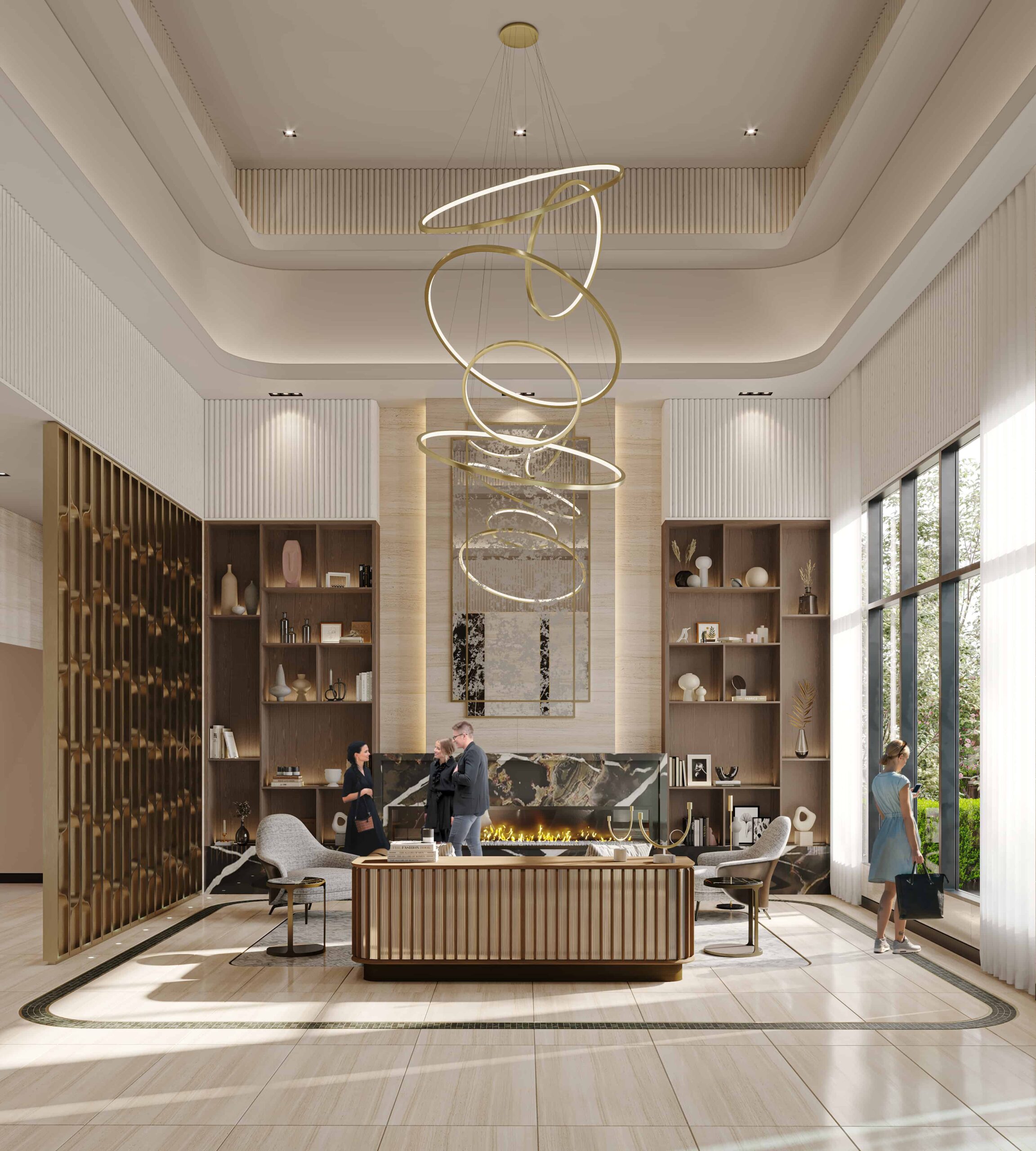 Bristol Place Condos Amenities - Lobby Fireplace