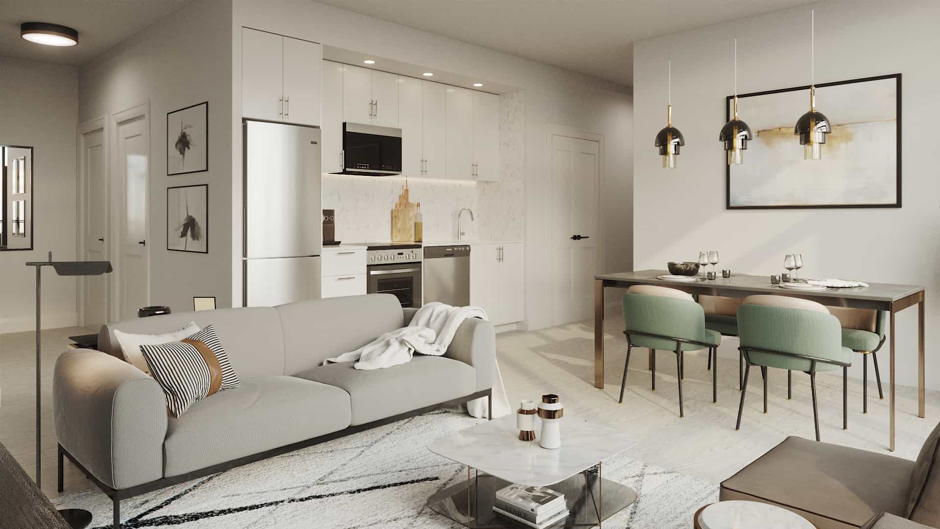 Bristol Place Condos Interior - Living Room _ Dining Area _ Kitchen