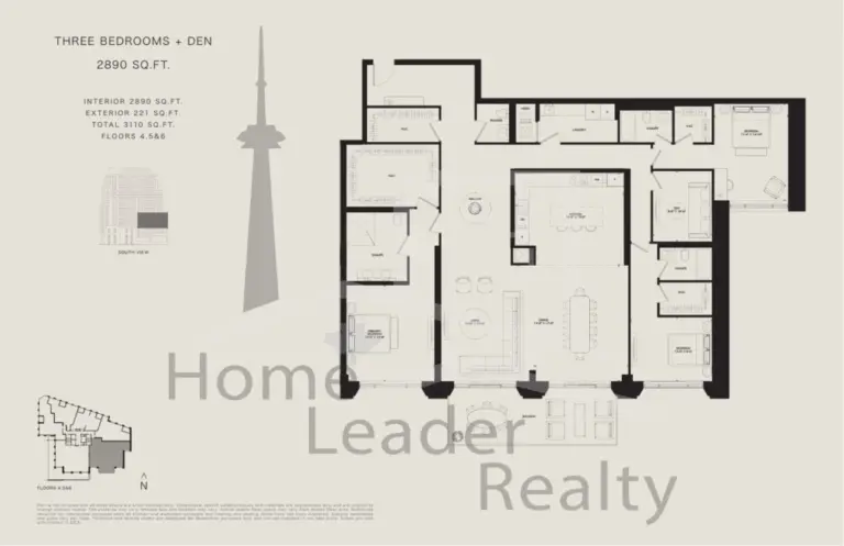 The-Bedford-Condos-2889-SqFt-3B+D-floorplan