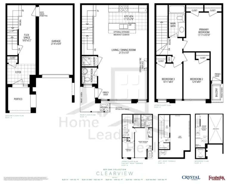 Oakbrook-Towns-Clearview Elev A/B-floorplan