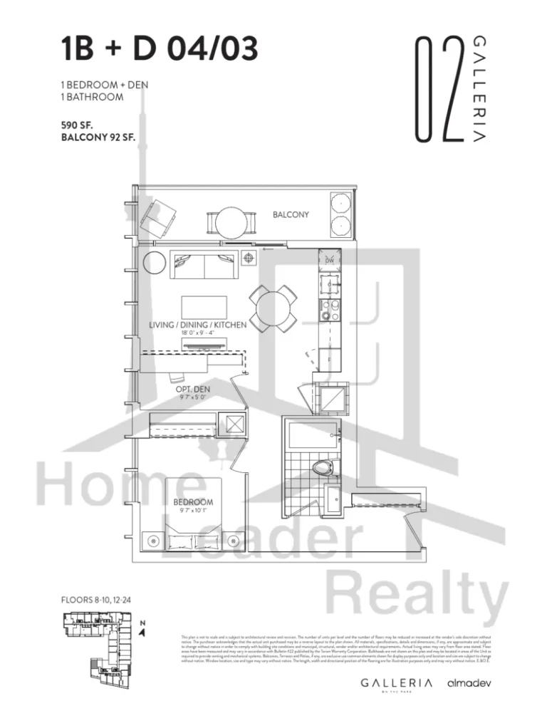Galleria-02-Condos-1B+D-04/03-Unit-2004B-floorplan