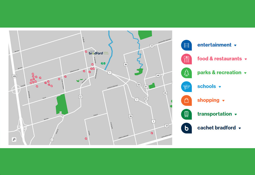 Cachet Bradford Towns Map of Nearby Neighbourhood Amenities