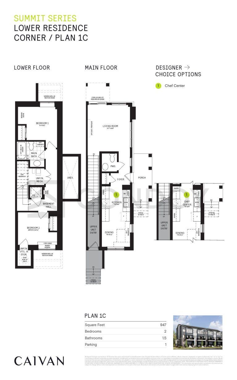 Plan 1C Orléans Village | Plan 1C Corner | 947 Sq.Ft. | 2B