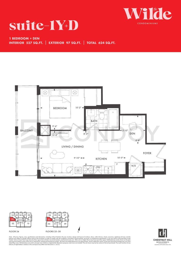 1YD The Wilde Condos | 1Y+D | 527 Sq.Ft. | 1.5B