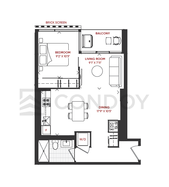 Junction Point Condos 1B_E Model Floor plan