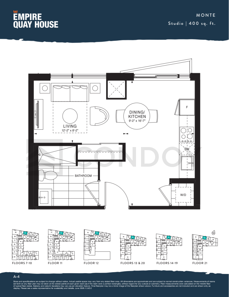 Monte Empire Quay House Condos | Monte | 400 SQF | Studio