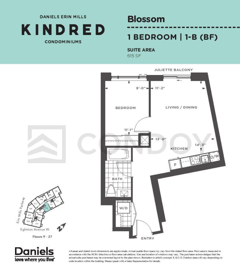 Blossom Kindred Condos | BLOSSOM | 615 SQF | 1B