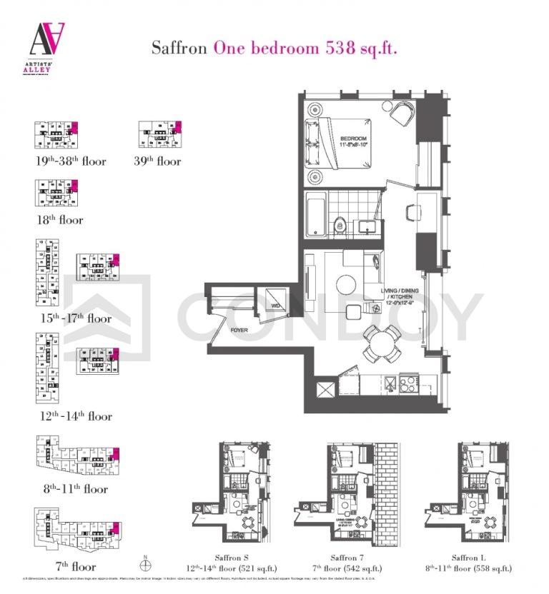 Saffron L Artists Alley Condos | Saffron L | 558 SQF | 1B